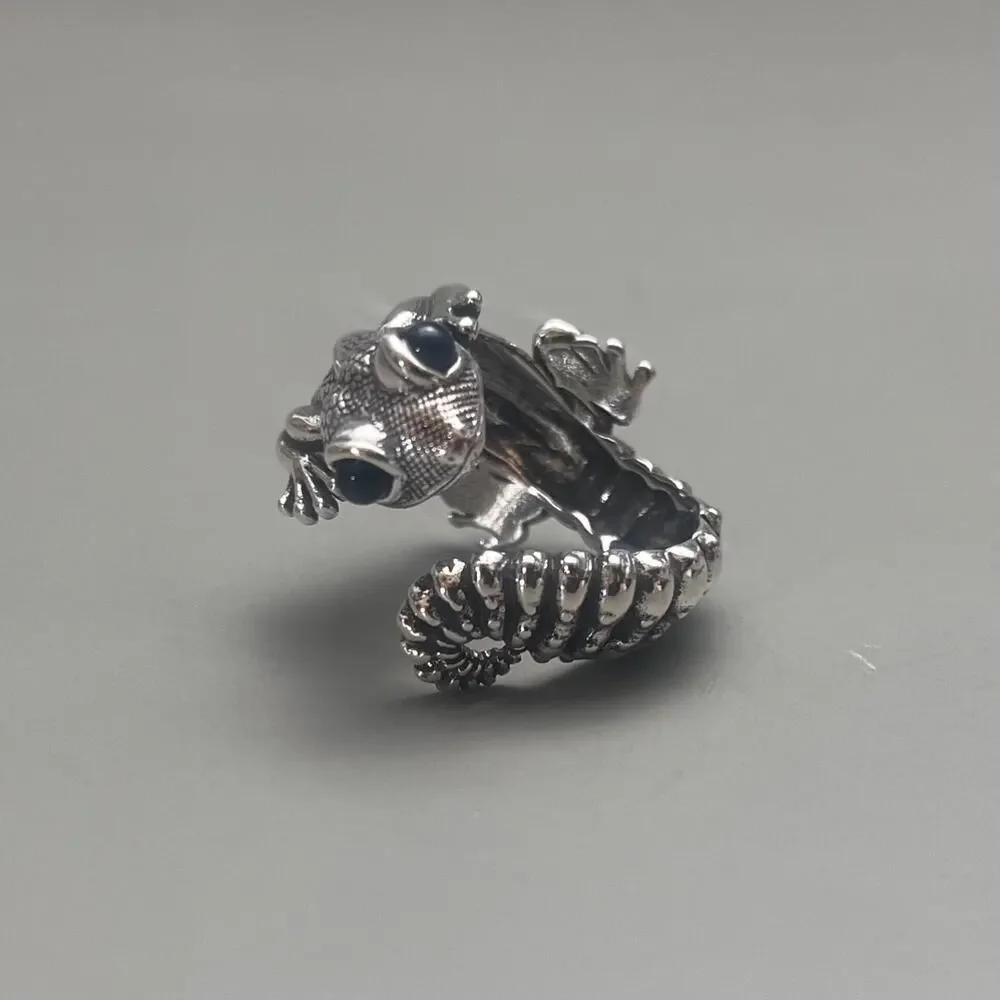 y2k vintage silver gecko ring